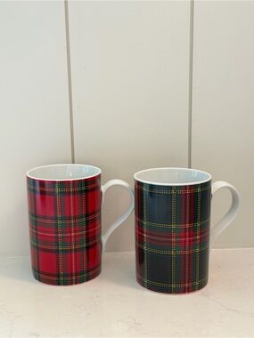 Pendleton Home Collection Tartan Plaid Flannel Coffee Mugs Set of 2 Red Navy